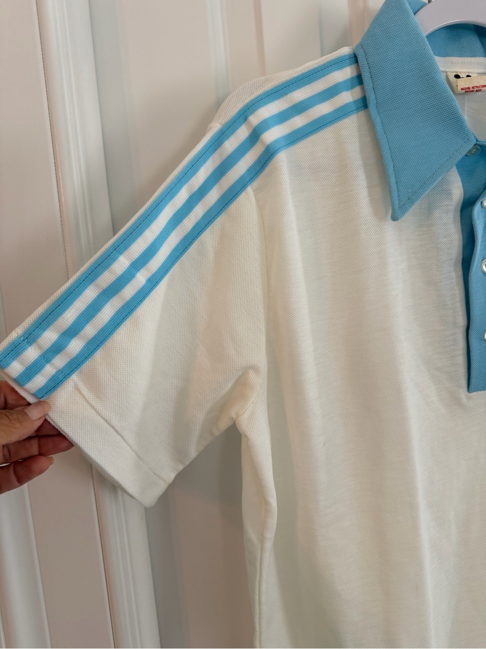 Men's Vintage Mickie Polo Shirt in Light Blue and Cream - Vintage Style - Picture 12 of 12